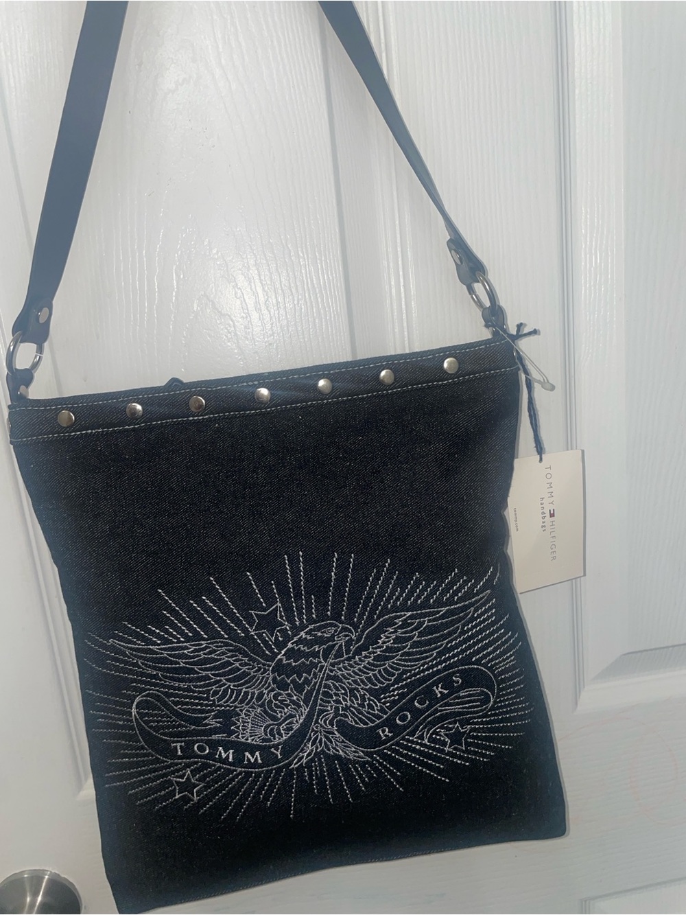 Tommy Hilfiger Black Embroidered Eagle Crossbody Bag